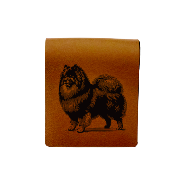 German Spitz Standing Engraved Genuine Leather Magnetic Bookmark