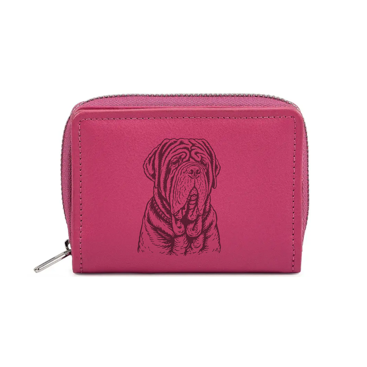 Neapolitan Mastiff Face Engraved Small Leather Purse (Green/Pink/Blue/Red)