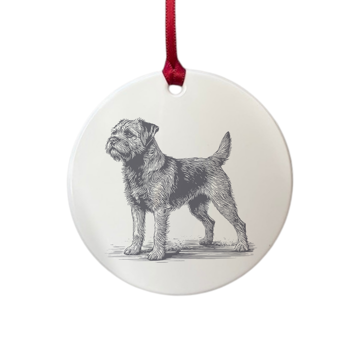 Personalised Border Terrier Standing Engraved White Acrylic Decoration