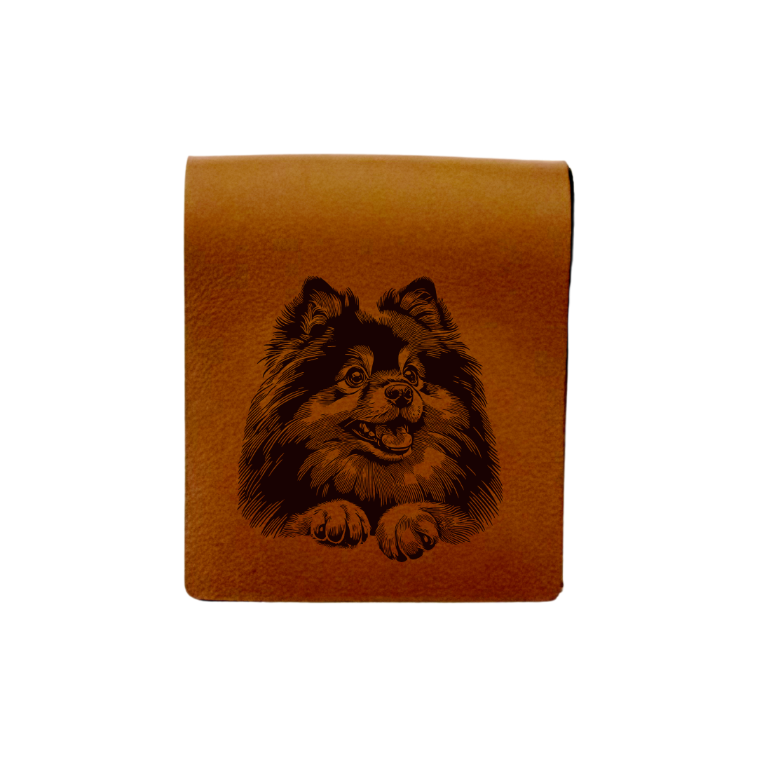German Spitz Paws Engraved Genuine Leather Magnetic Bookmark