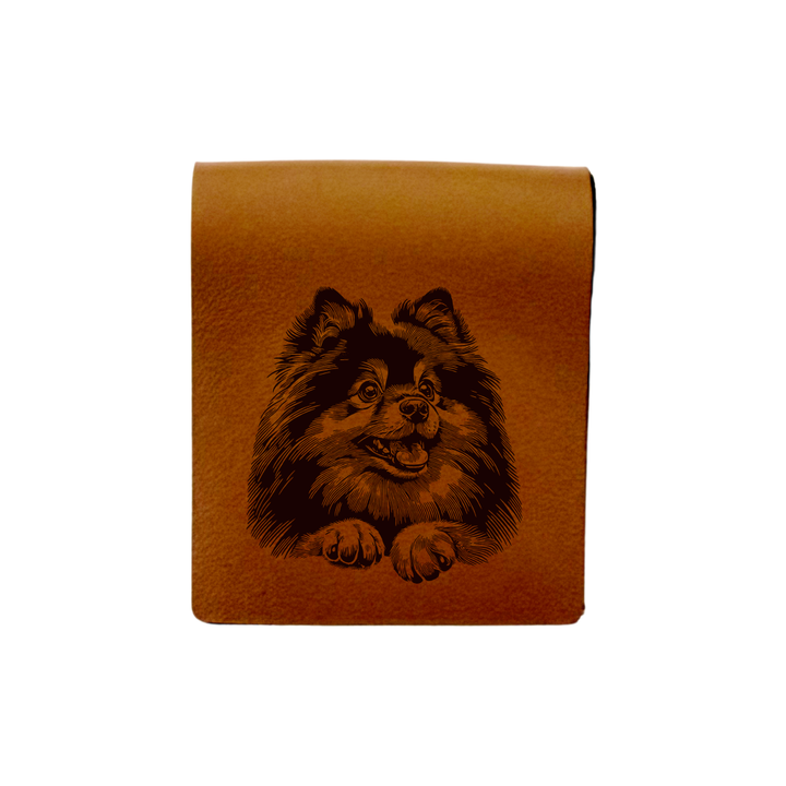 German Spitz Paws Engraved Genuine Leather Magnetic Bookmark