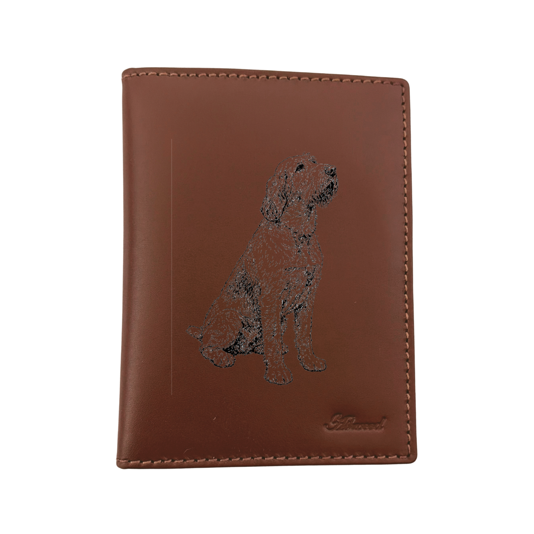 Italian Spinone Sitting Engraved Leather Passport Cover