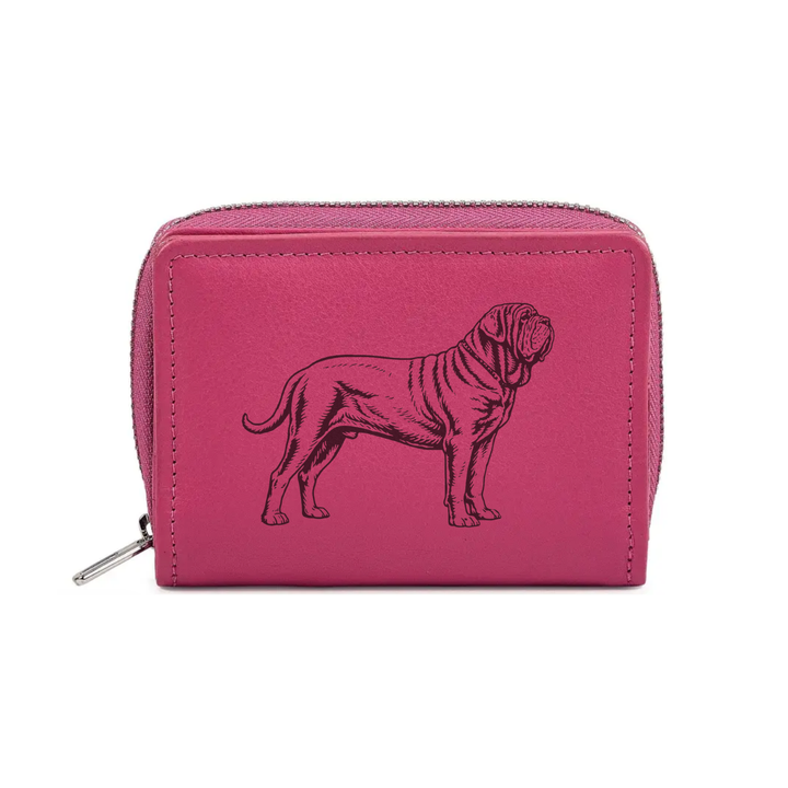 Neapolitan Mastiff Standing Engraved Small Leather Purse (Green/Pink/Blue/Red)