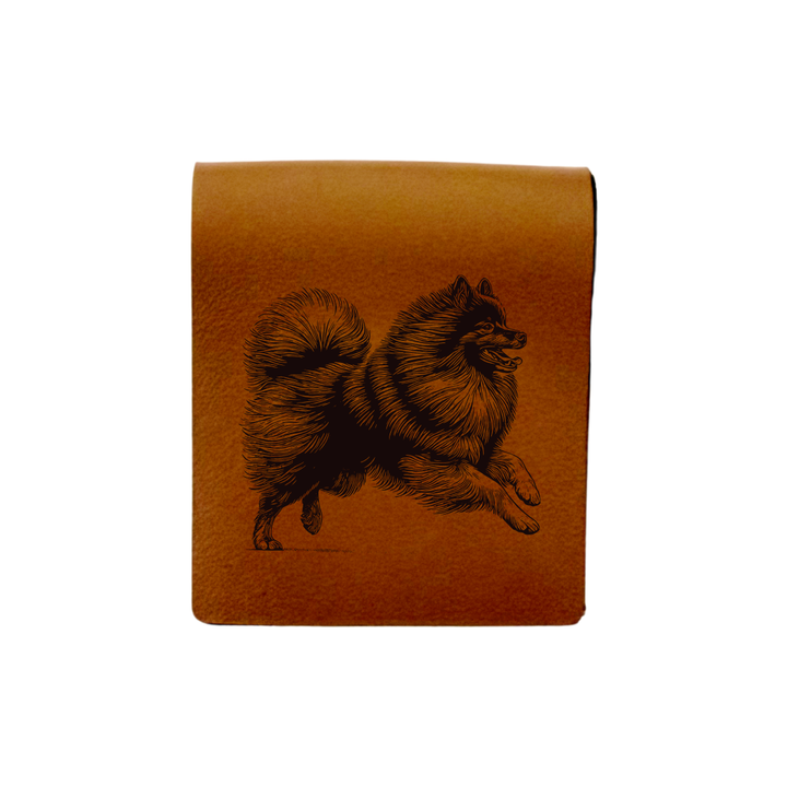 German Spitz Running Engraved Genuine Leather Magnetic Bookmark