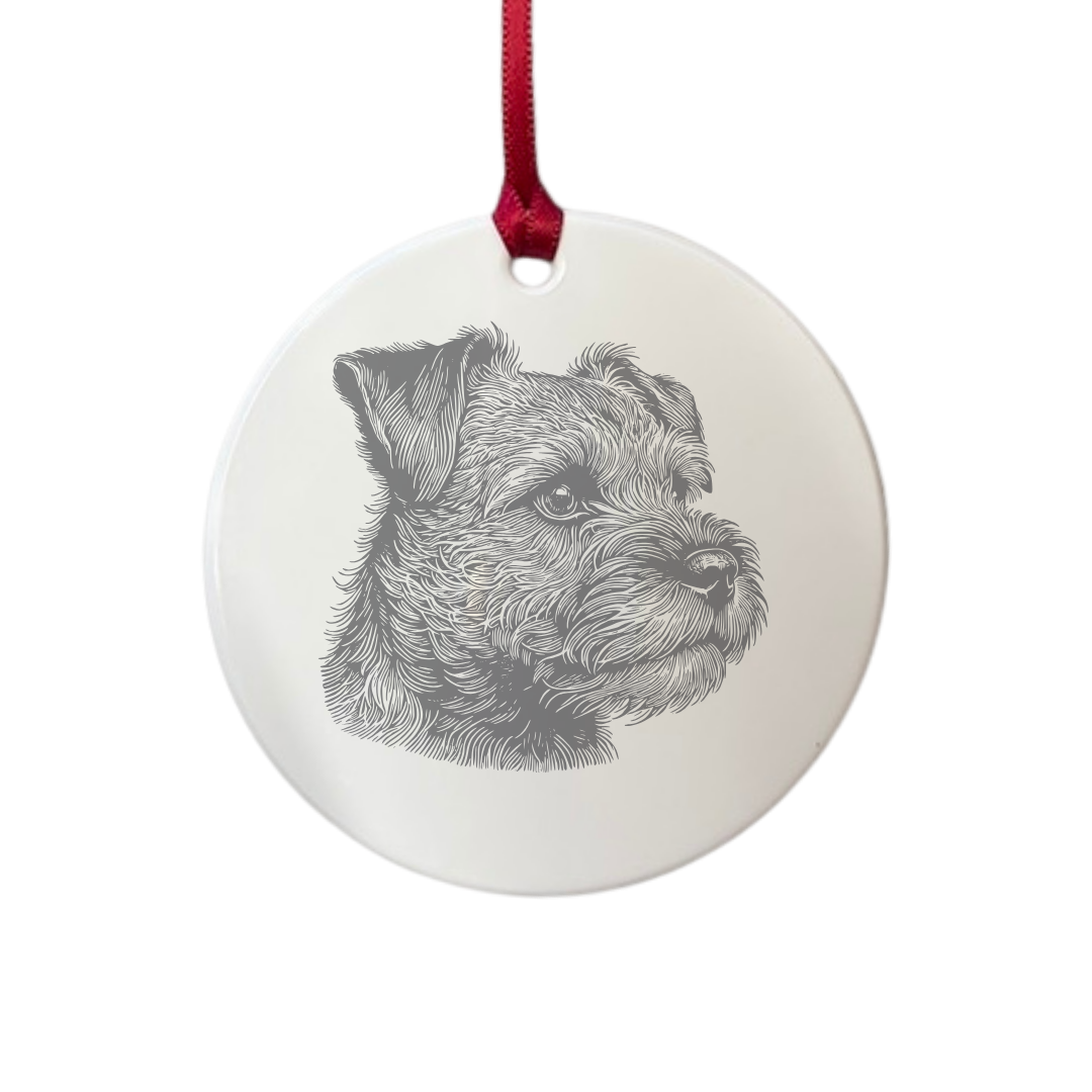 Personalised Border Terrier SP Face Engraved White Acrylic Decoration