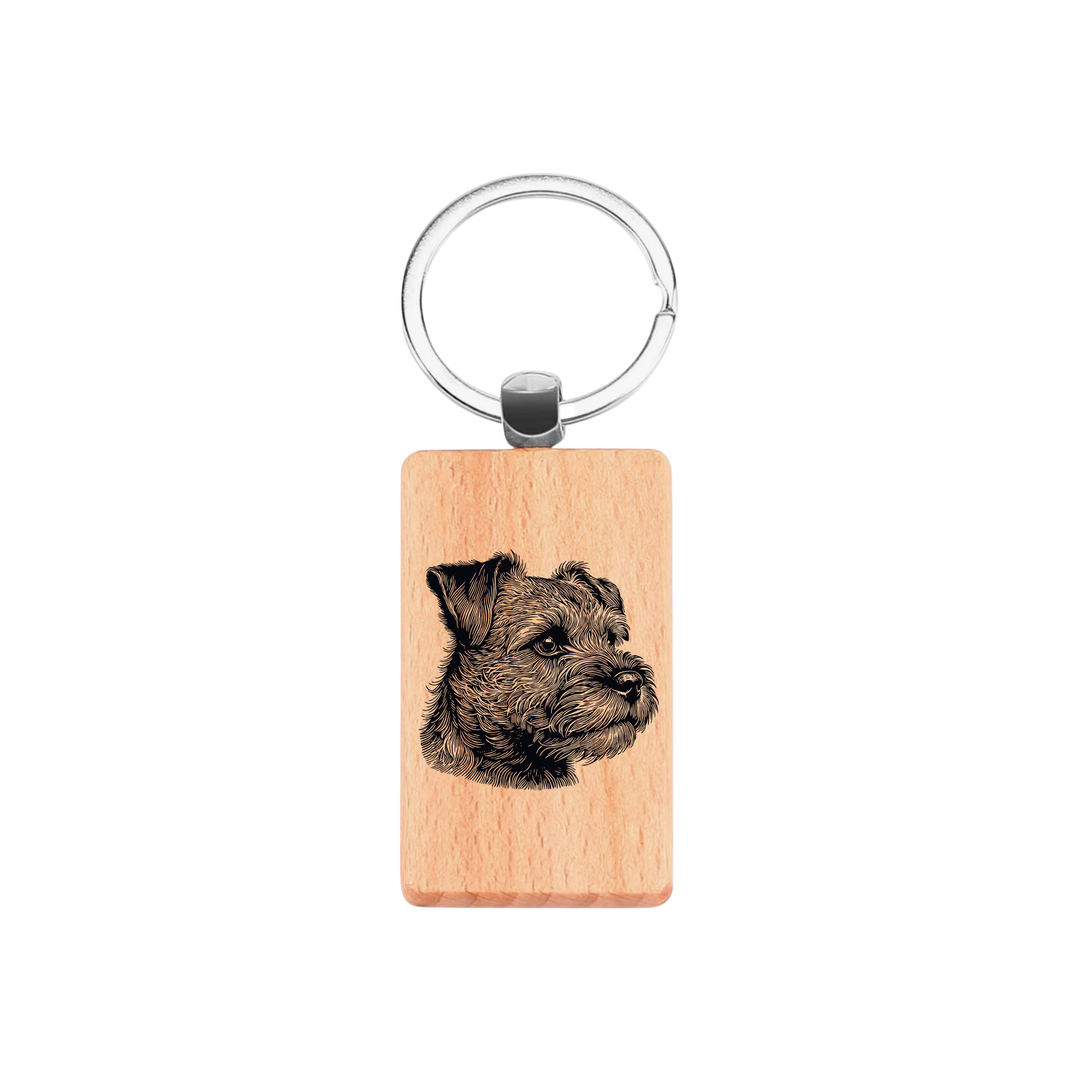 Border Terrier SP Face Engraved Rectangle Wooden Keyring
