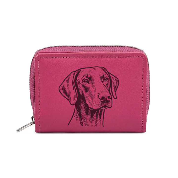 Dobermann Face Engraved Small Leather Purse (Green/Pink/Blue/Red)