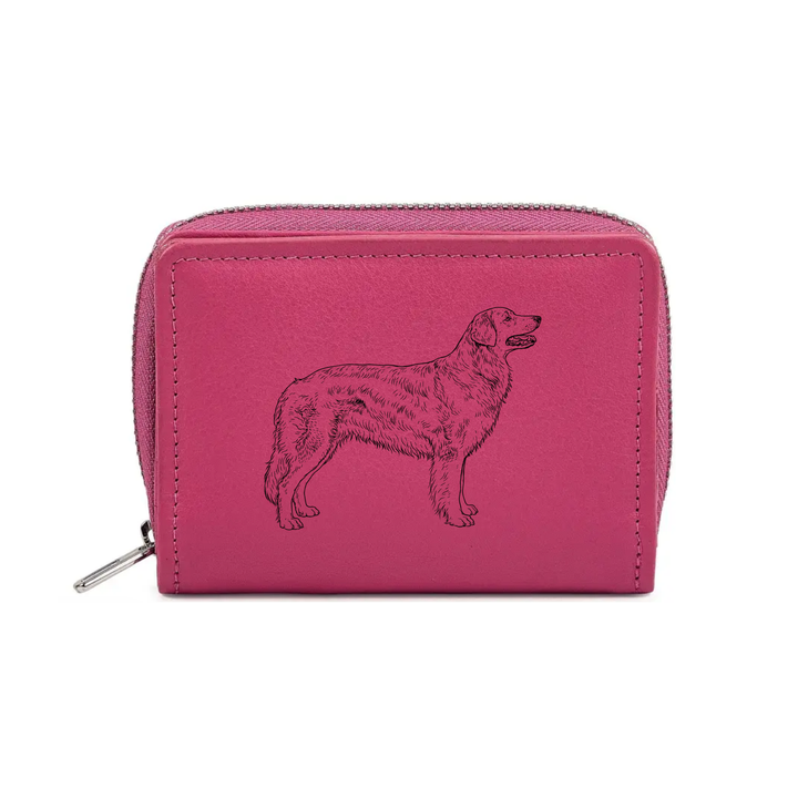 Hovawart Standing Engraved Small Leather Purse (Green/Pink/Blue/Red)