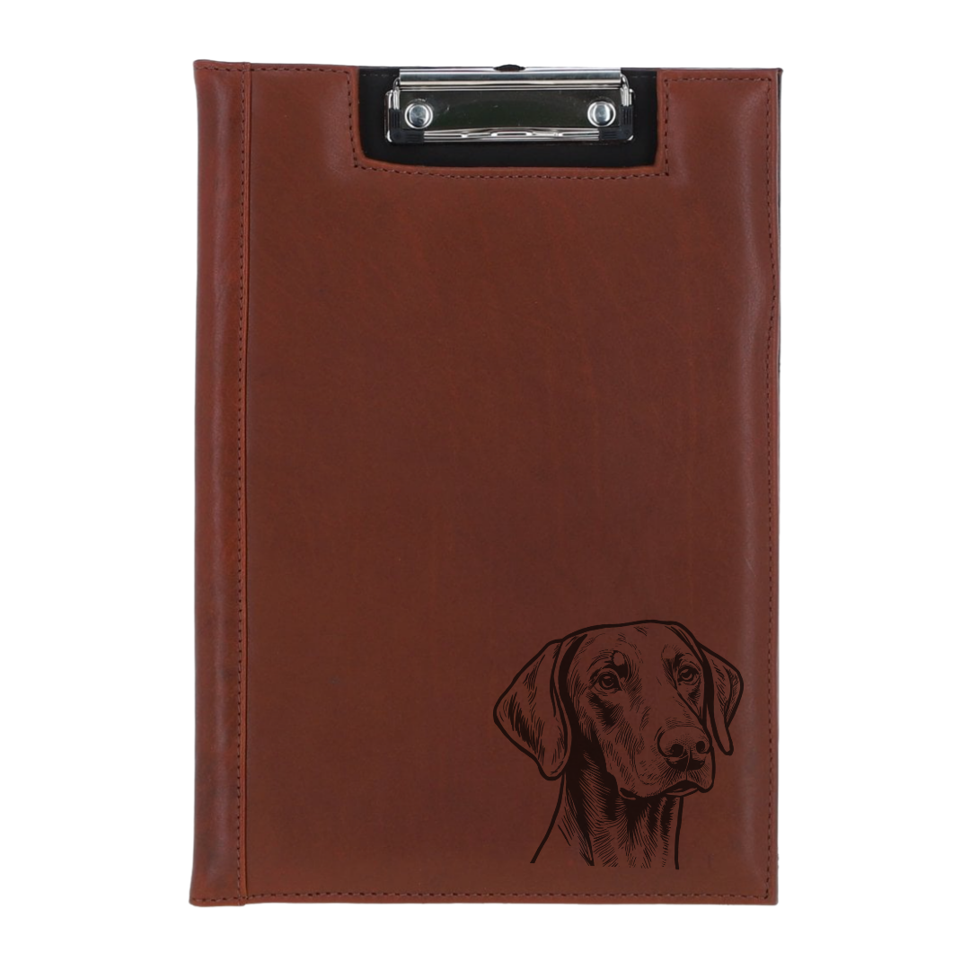Dobermann Face Engraved Leather Clipboard