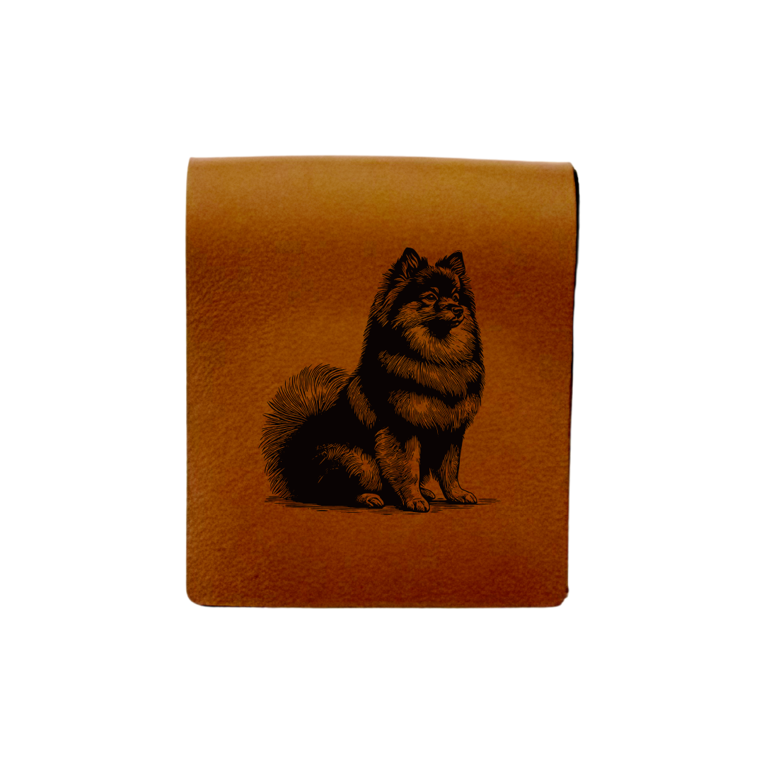 German Spitz Sitting Engraved Genuine Leather Magnetic Bookmark