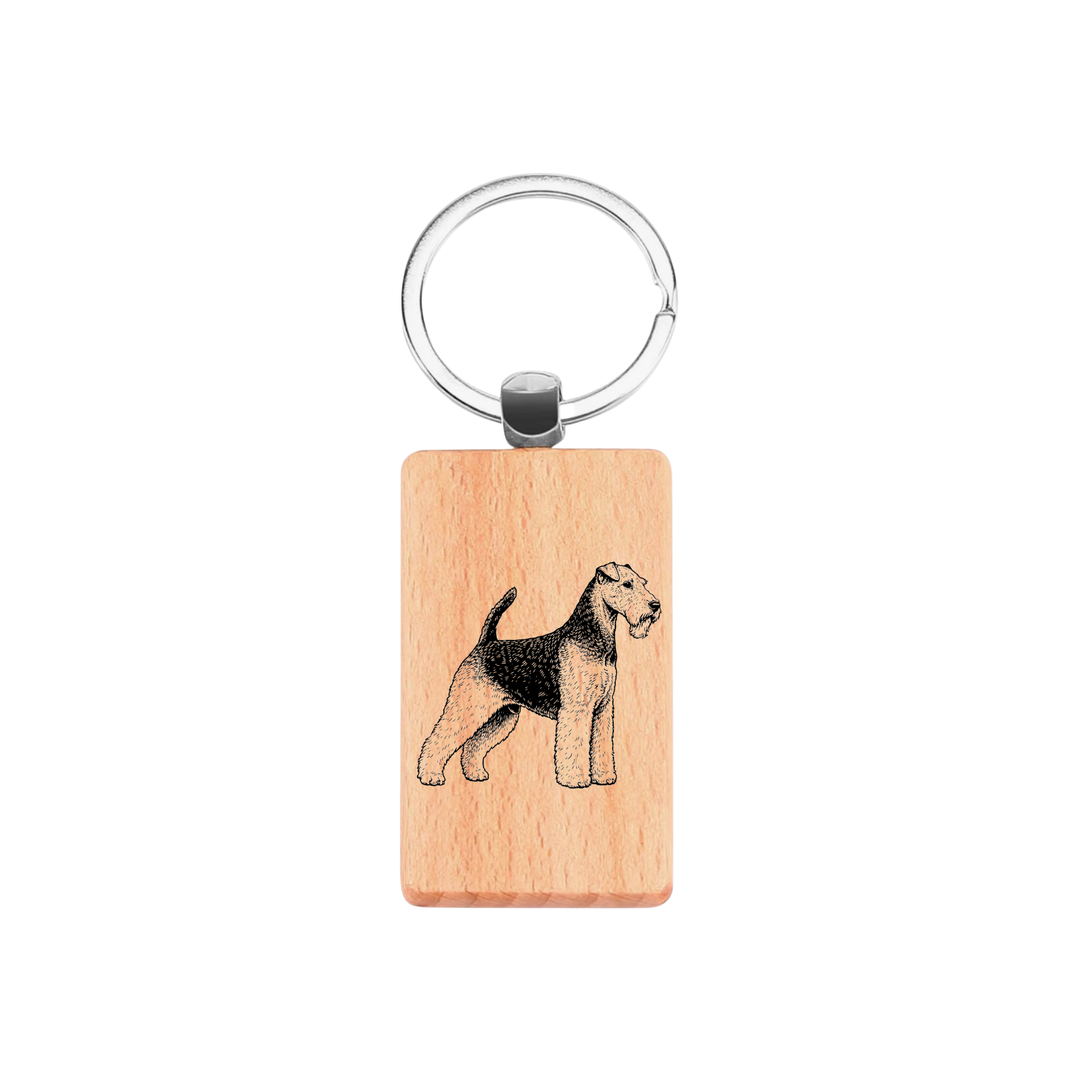 Welsh Terrier Standing Engraved Rectangle Wooden Keyring