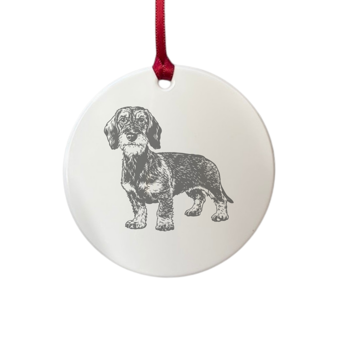 Personalised Wirehaired Dachshund Standing Engraved White Acrylic Decoration