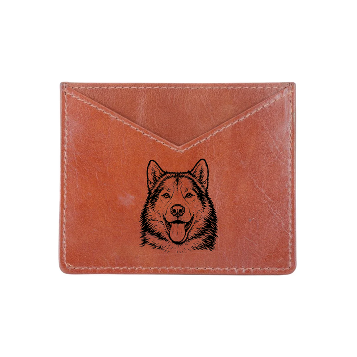 Canadian Eskimo Dog Face Engraved Genuine Leather Cardholder