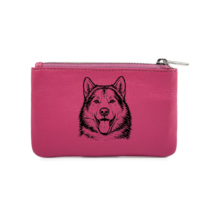 Canadian Eskimo Dog Face Engraved Genuine Leather Coin Purse (Multiple Colour Options)