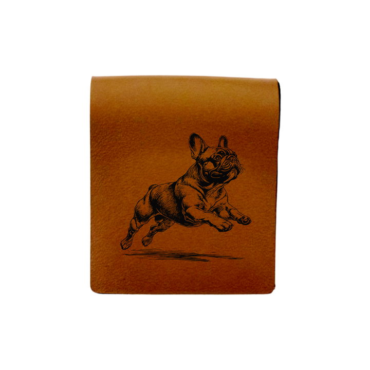 French Bulldog Running Engraved Genuine Leather Magnetic Bookmark
