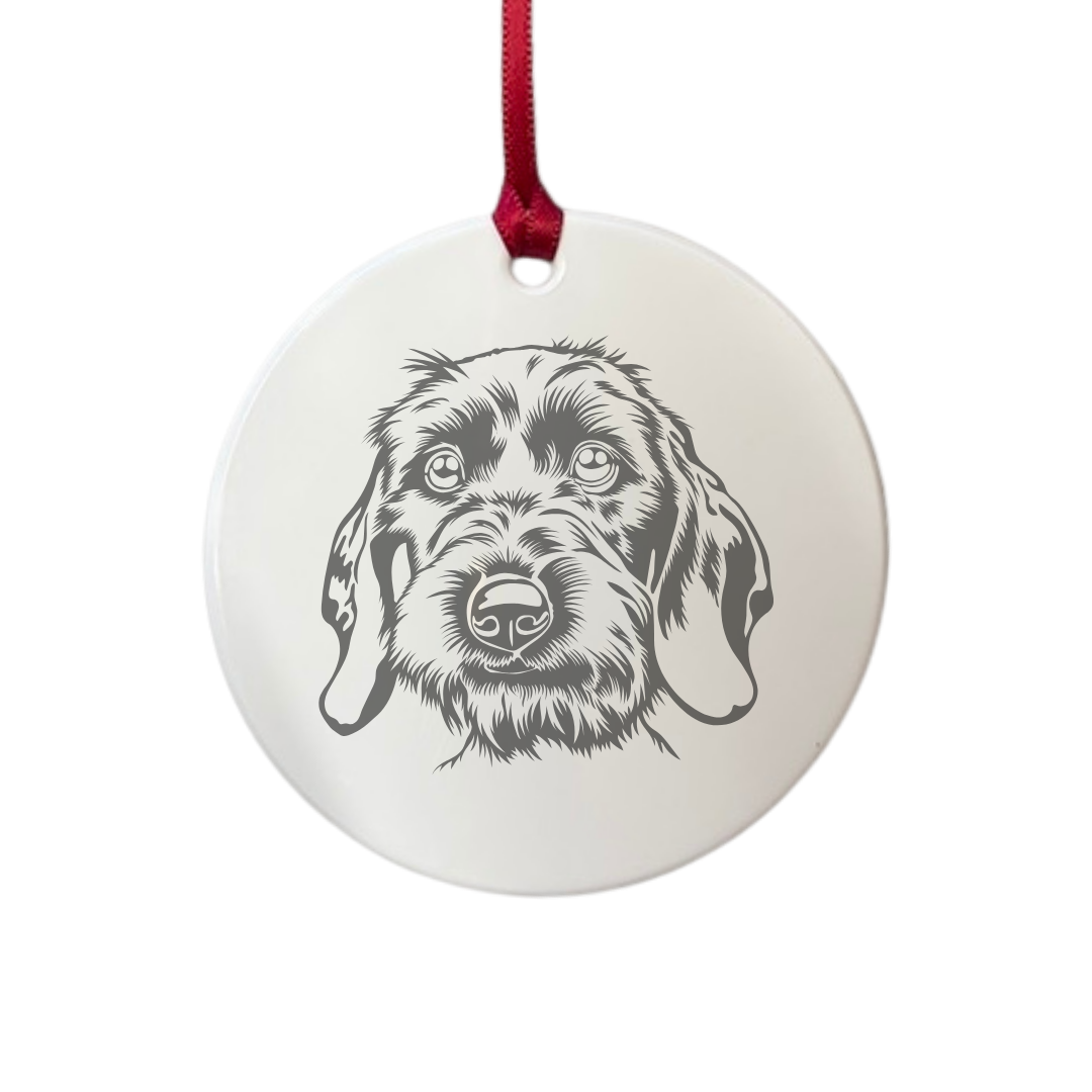 Personalised Wirehaired Dachshund Face Engraved White Acrylic Decoration