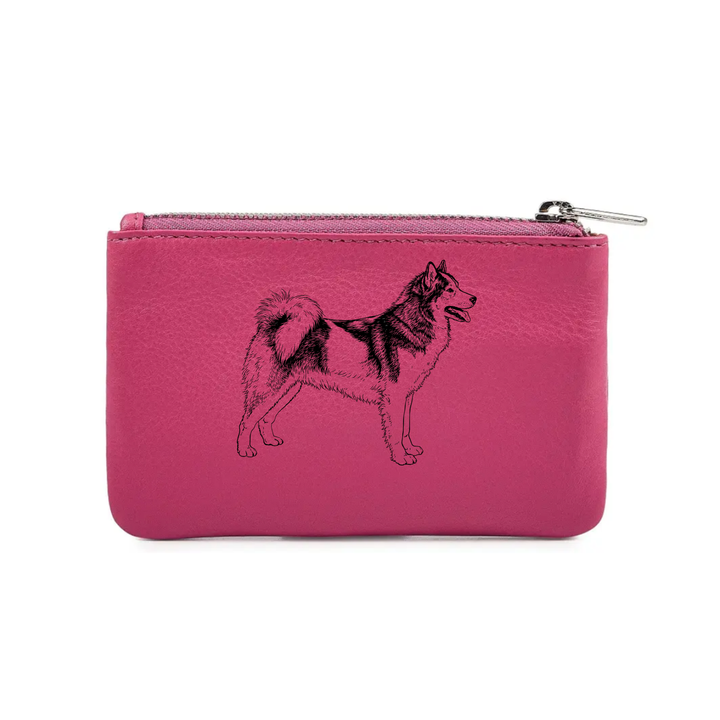 Canadian Eskimo Dog Standing Engraved Genuine Leather Coin Purse (Multiple Colour Options)