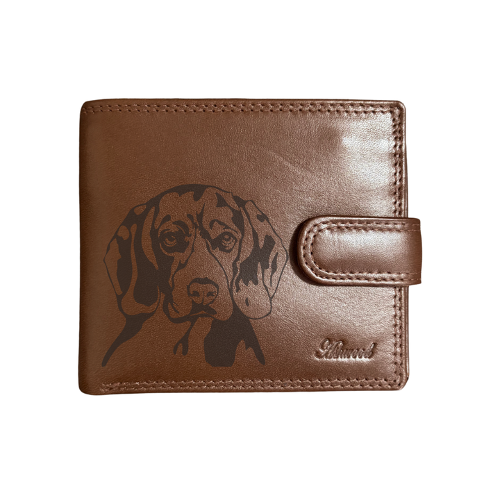 Personalised Beagle Face Engraved Dark Tan Genuine Leather Wallet