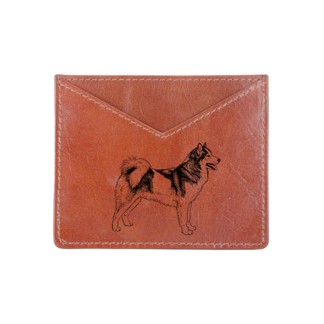 Canadian Eskimo Dog Standing Engraved Genuine Leather Cardholder