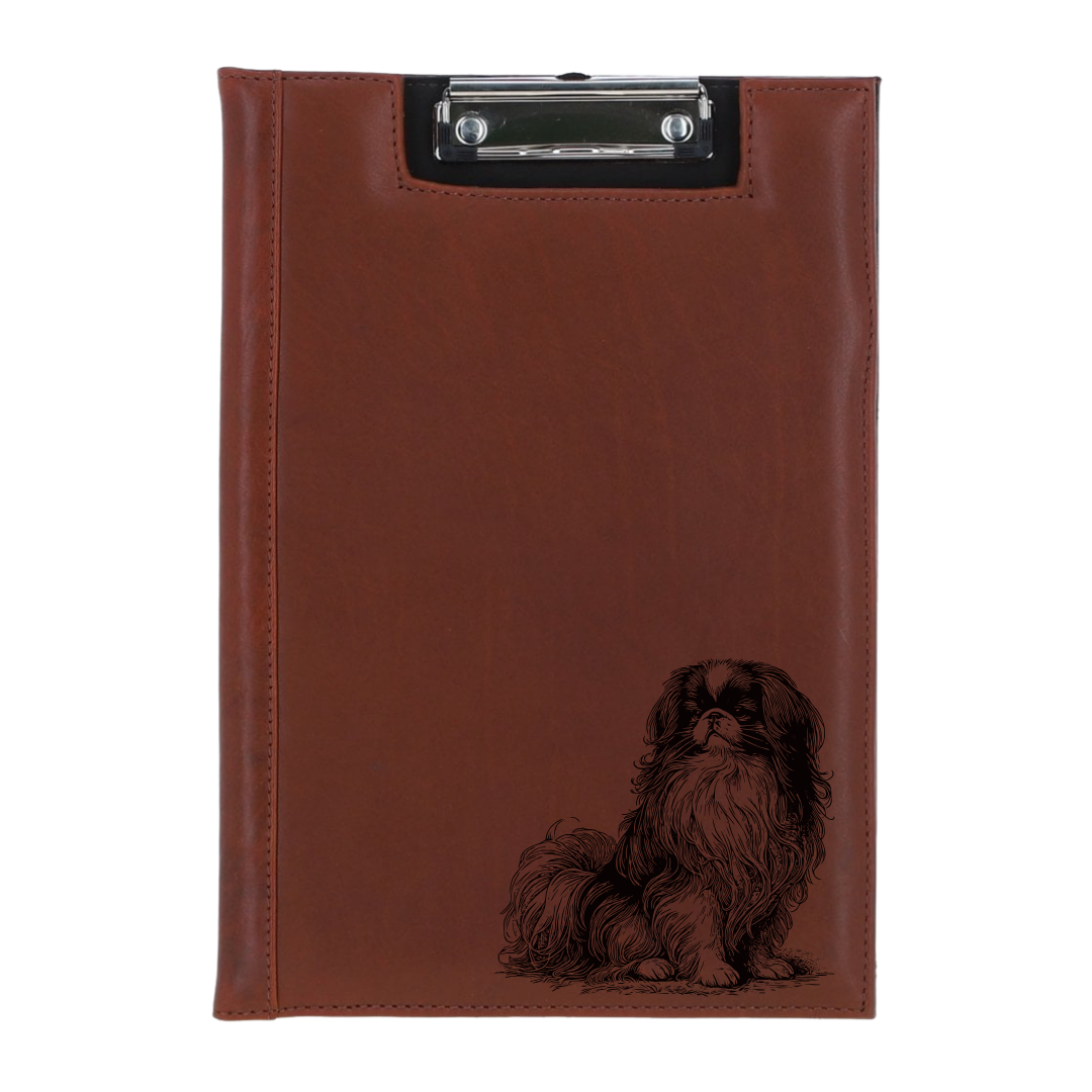 Japanese Chin Sitting Engraved Leather Clipboard