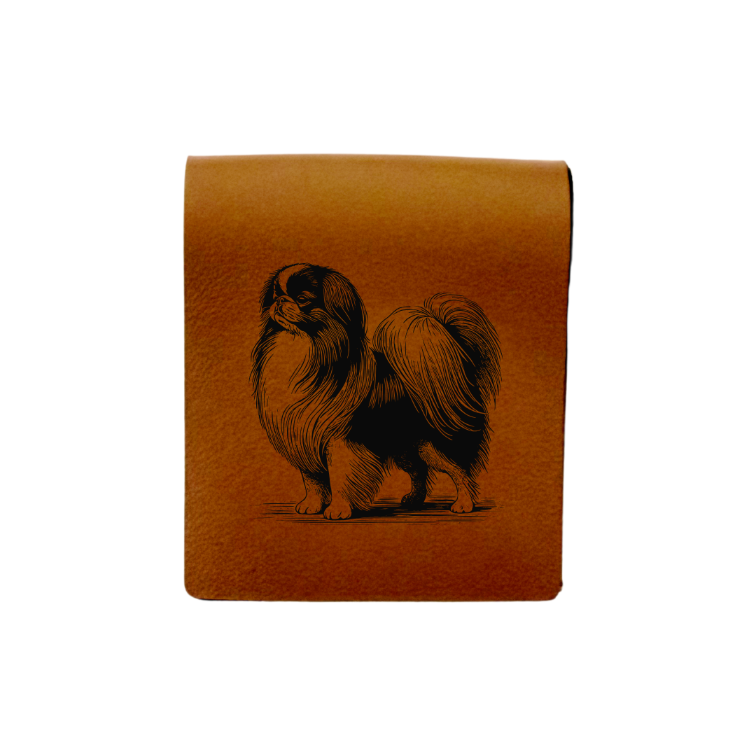 Japanese Chin Standing Engraved Genuine Leather Magnetic Bookmark