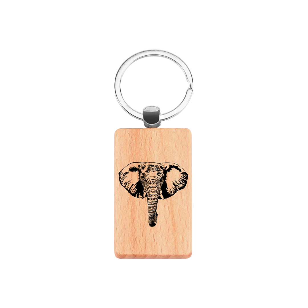 Elephant Engraved Rectangle Wooden Keyring