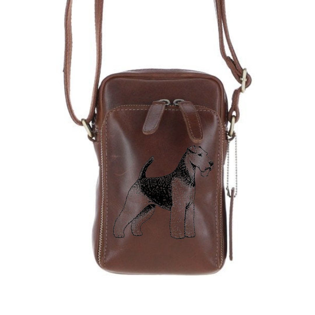 Personalised Wire Fox Terrier Standing Leather Compact Crossbody Bag