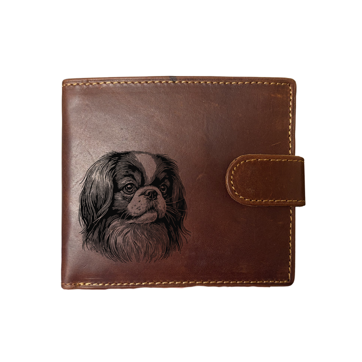 Personalised Japanese Chin Face Engraved Dark Tan Genuine Leather Wallet