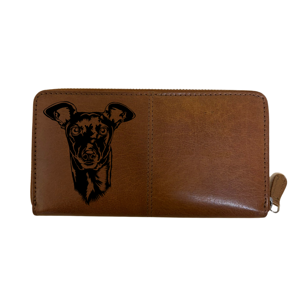 Italian Greyhound Engraved Large Leather Purse