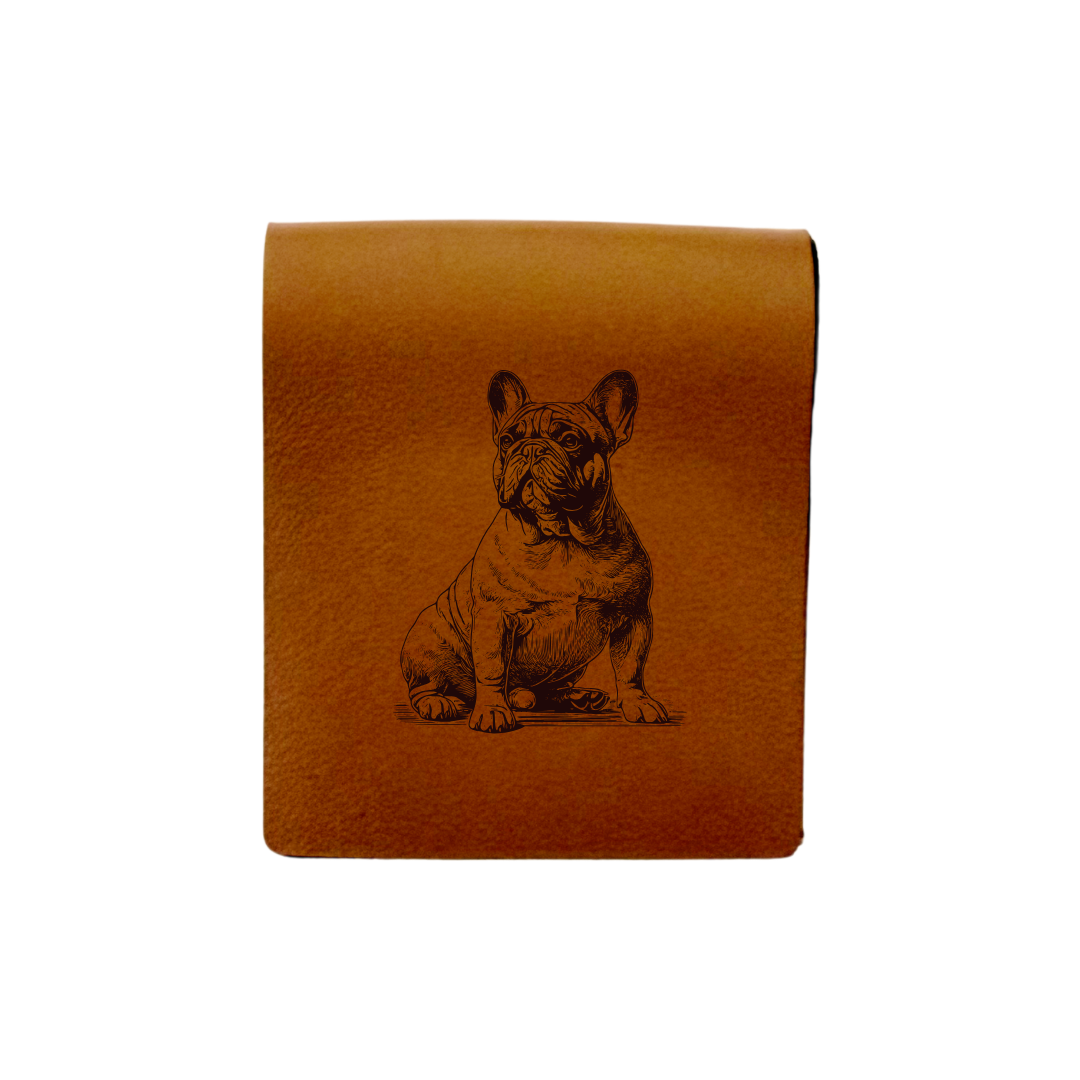 French Bulldog Sitting Engraved Genuine Leather Magnetic Bookmark