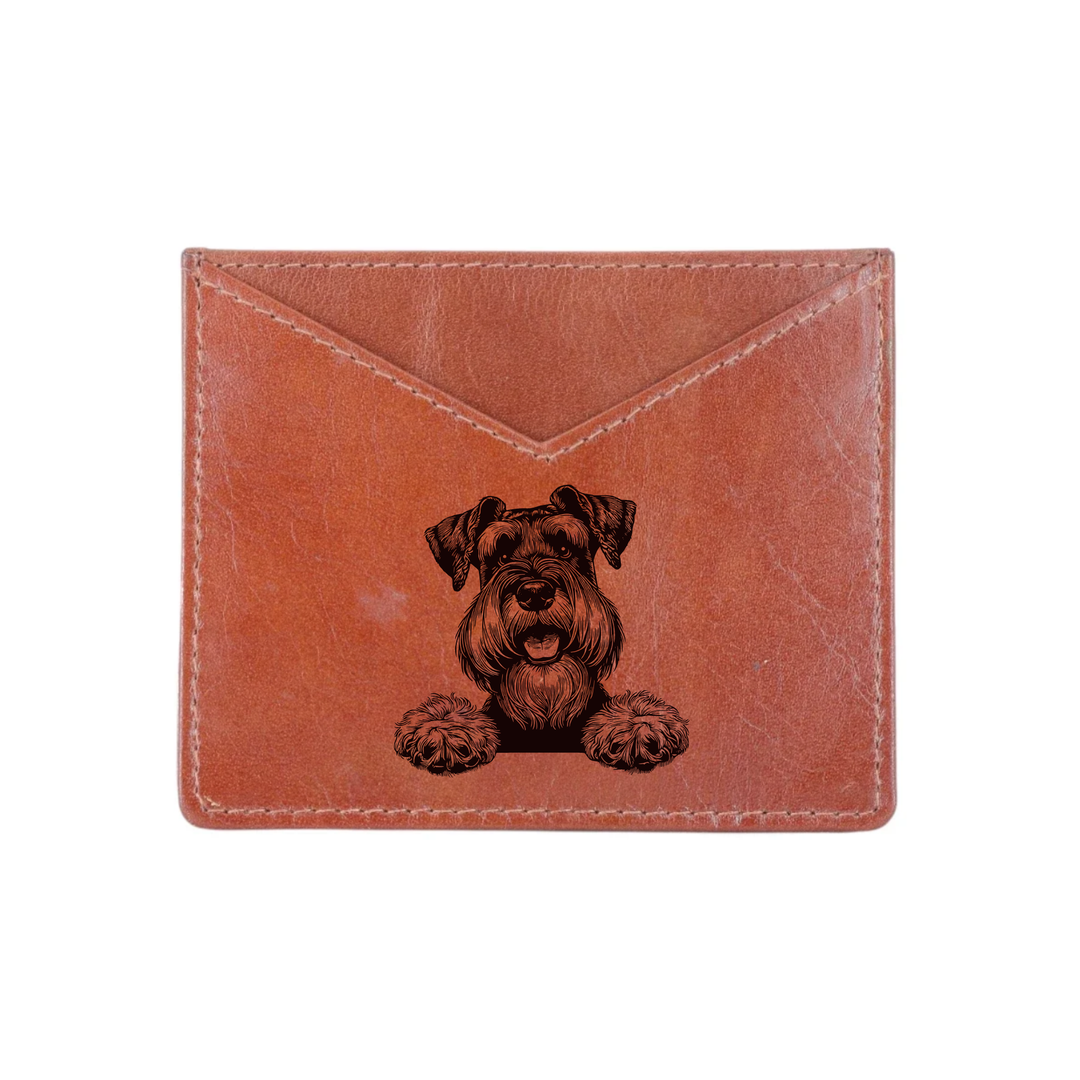 Giant Schnauzer Paws Engraved Genuine Leather Cardholder