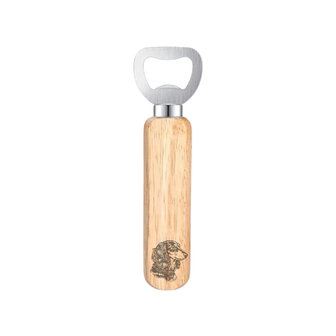 Longhaired Dachshund Face Engraved Wooden Bottle Opener