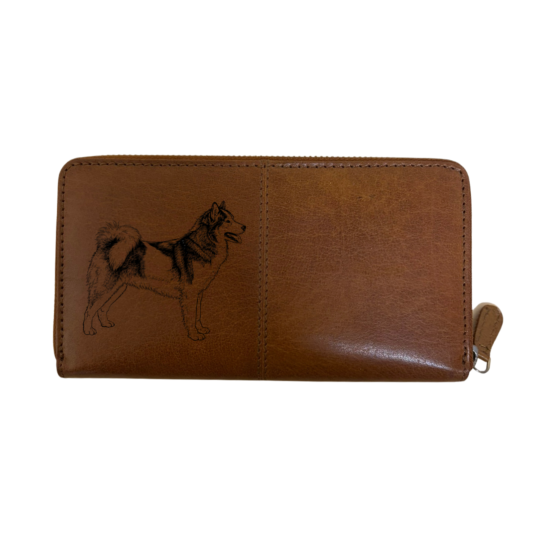 Canadian Eskimo Dog Standing Engraved Large Leather Purse