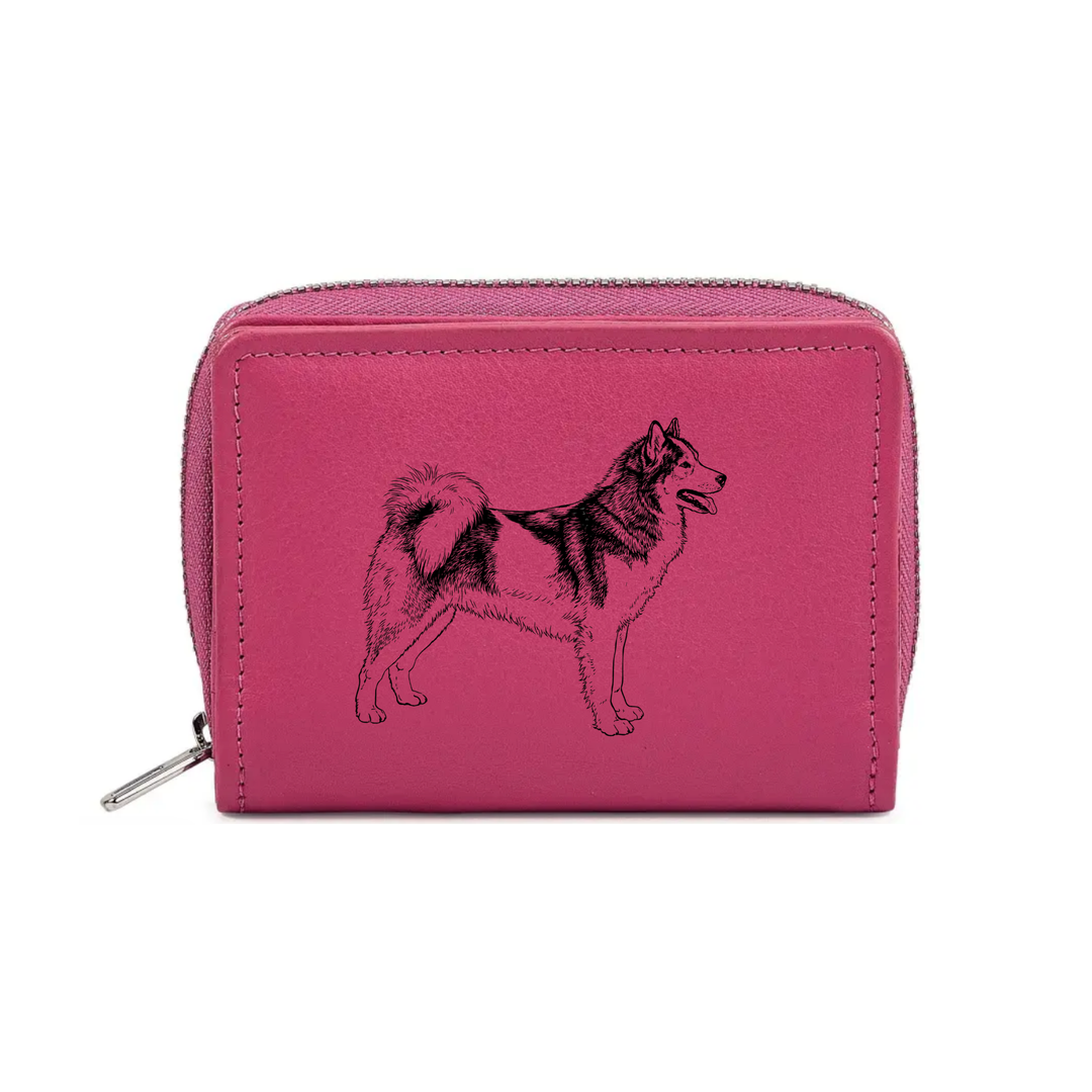 Canadian Eskimo Dog Standing Engraved Small Leather Purse (Green/Pink/Blue/Red)