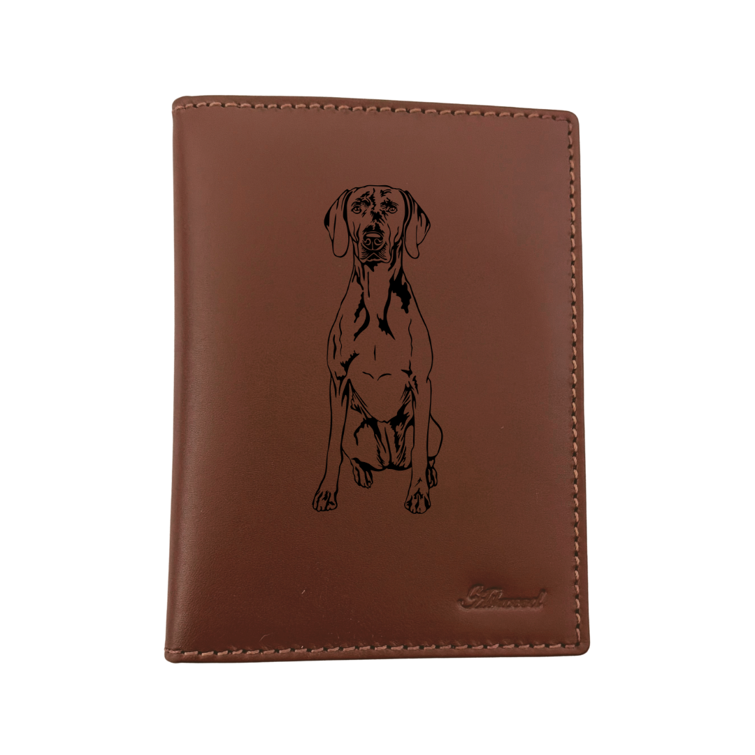 Weimaraner Sitting Engraved Leather Passport Cover