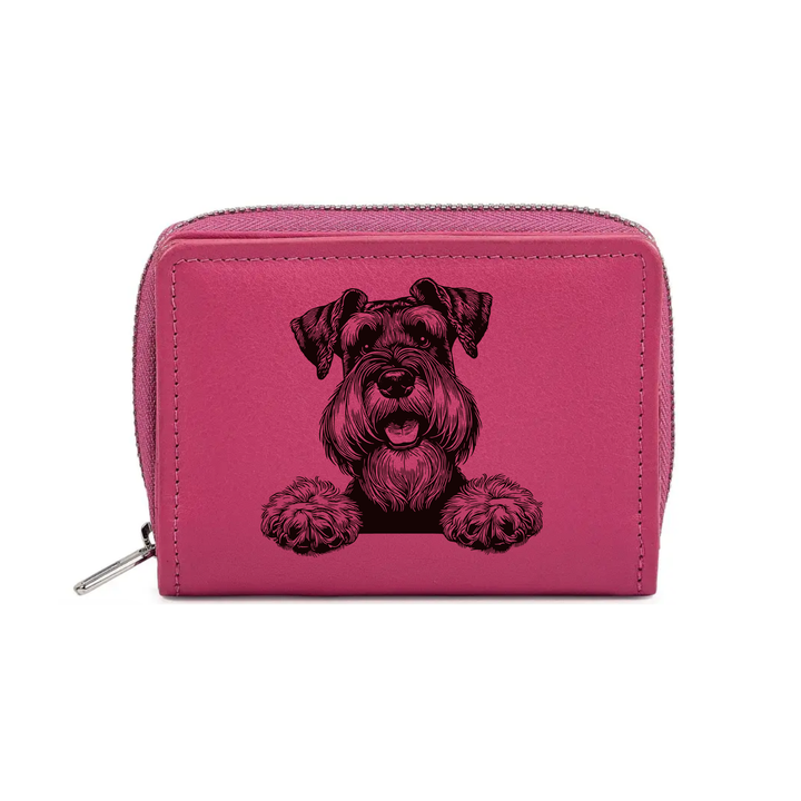Giant Schnauzer Paws Engraved Small Leather Purse (Green/Pink/Blue/Red)