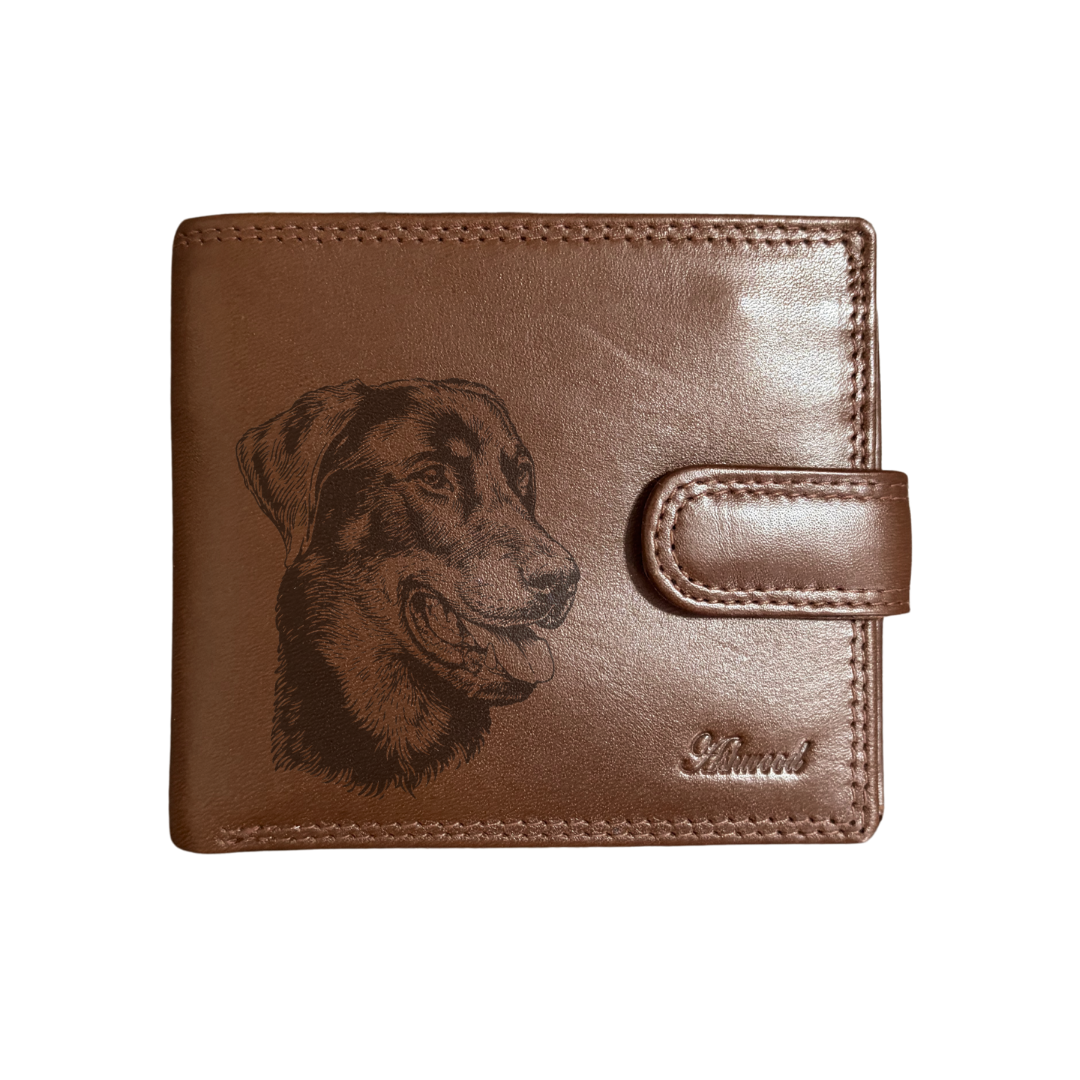 Personalised Beauceron Engraved Dark Tan Genuine Leather Wallet