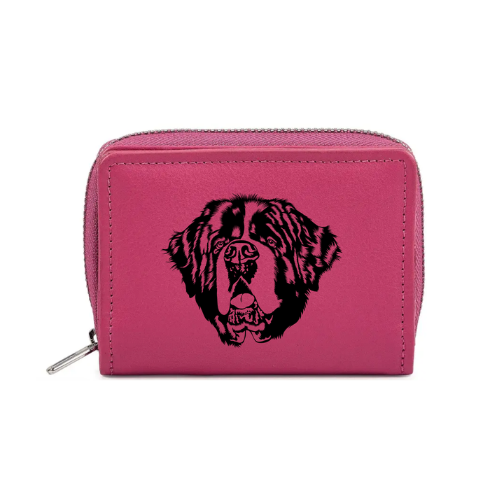 Saint Bernard Engraved Small Leather Purse (Green/Pink/Blue/Red)