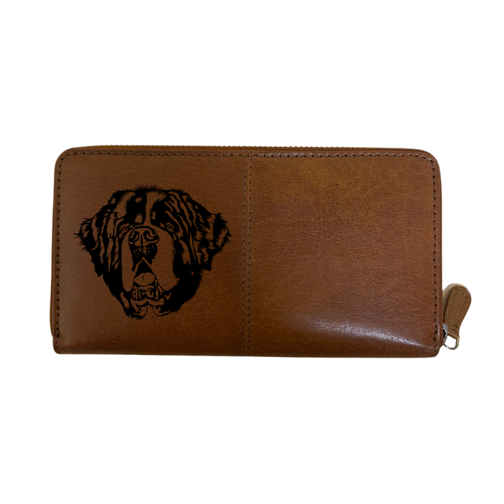 Saint Bernard Face Engraved Large Leather Purse