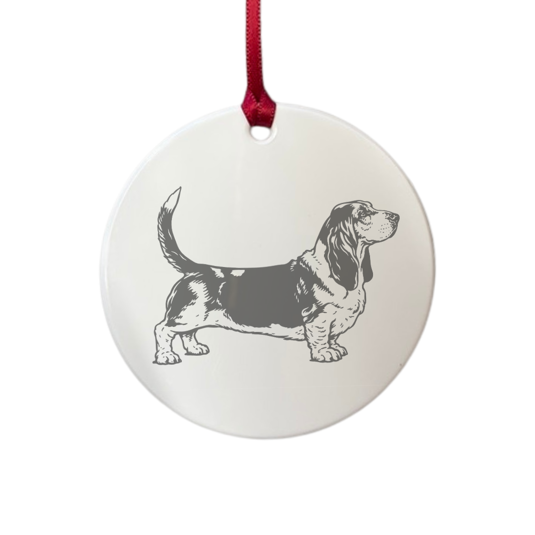 Personalised Basset Hound Standing Engraved White Acrylic Decoration