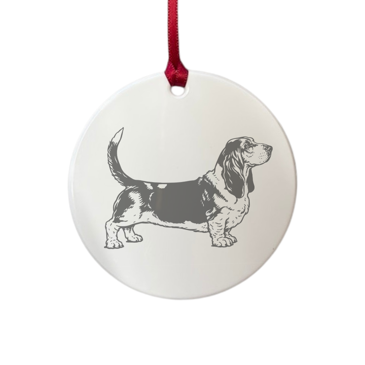 Personalised Basset Hound Standing Engraved White Acrylic Decoration