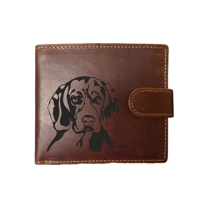 Personalised Beagle Face Engraved Dark Tan Genuine Leather Wallet