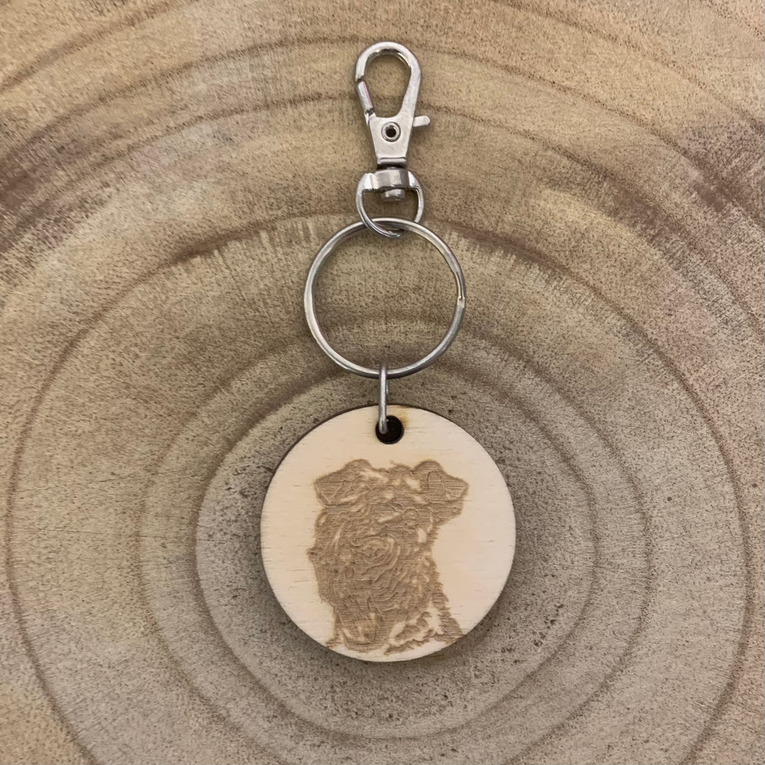 Kerry Blue Face Dog Engraved Wooden Keyring