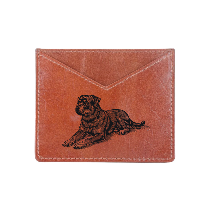 Rottweiler Lying Down Engraved Genuine Leather Cardholder