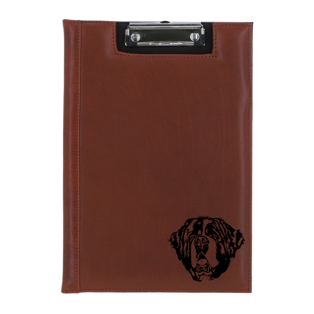 Saint Bernard Face Engraved Leather Clipboard