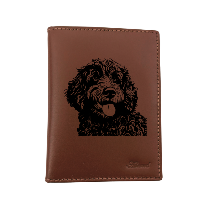 Spanish Water Dog Face Engraved Leather Passport Cover