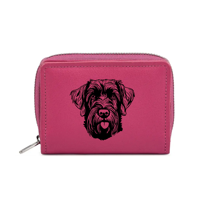 Russian Black Terrier Engraved Small Leather Purse (Green/Pink/Blue/Red)