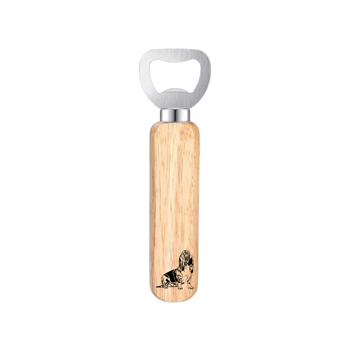 Basset Hound Sitting Engraved Wooden Bottle Opener