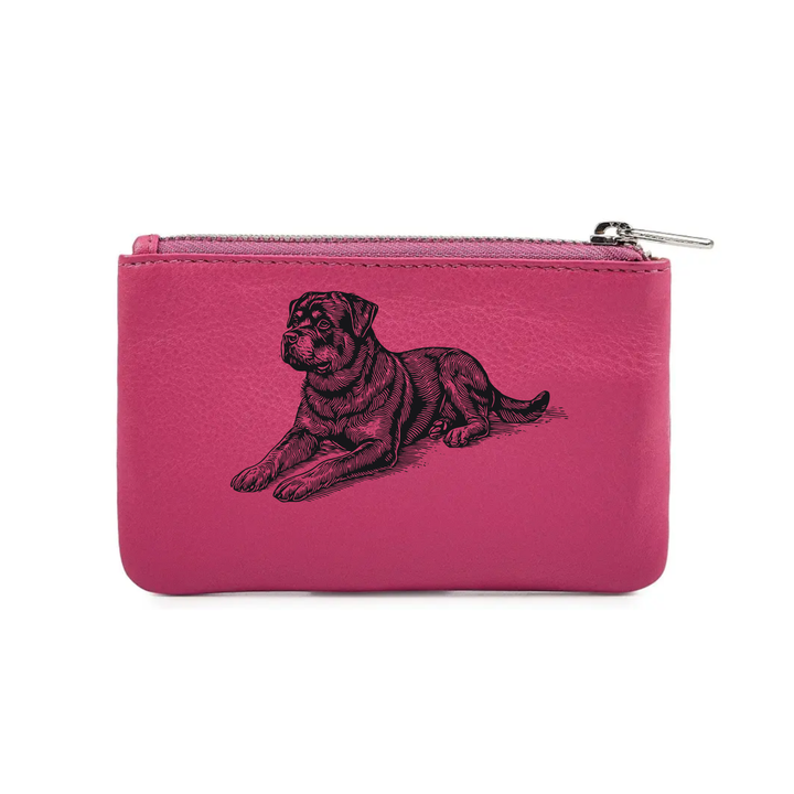 Rottweiler Lying Down Engraved Genuine Leather Coin Purse (Multiple Colour Options)