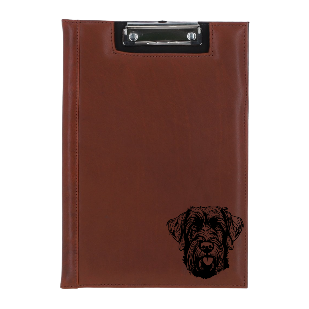 Russian Black Terrier Face Engraved Leather Clipboard